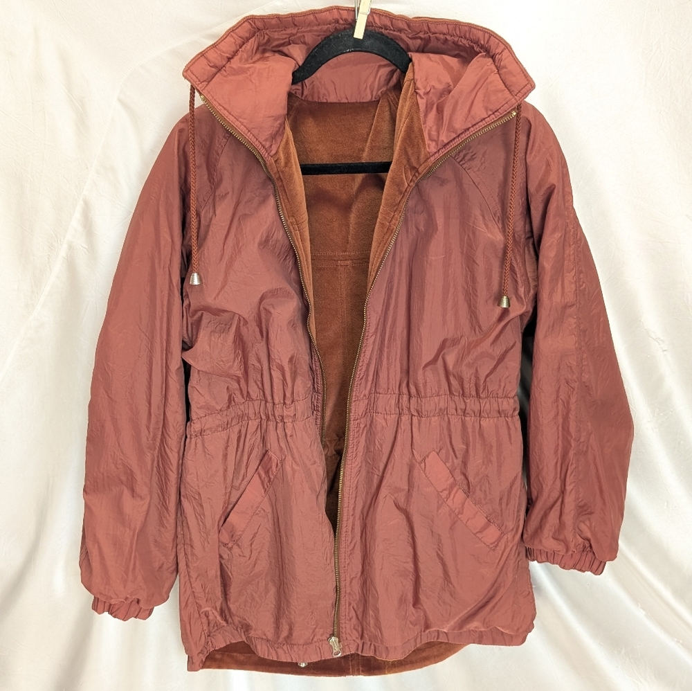 CS Signiature Vintage Burnt Orange Fall Velvet Reversible Jacket Windbreaker M - Picture 6 of 9